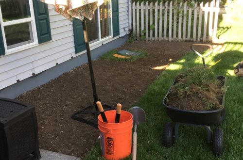 removing sod, landscape, bark, solar fountains