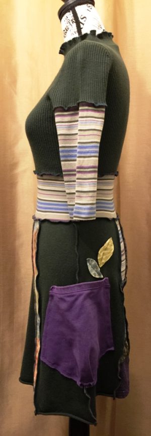 Upcycled Boho Patchwork Green Wool Dress - Image 4