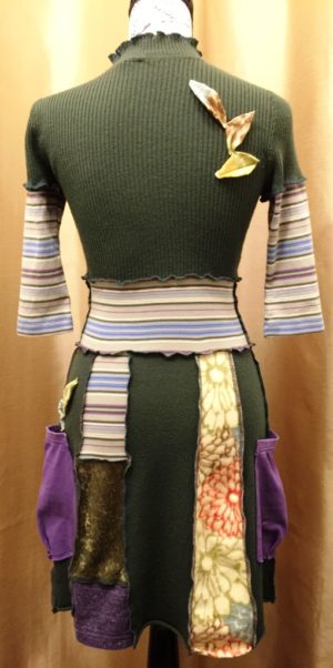 Upcycled Boho Patchwork Green Wool Dress - Image 3