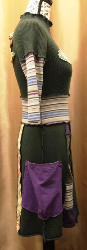 Upcycled Boho Patchwork Green Wool Dress - Image 2
