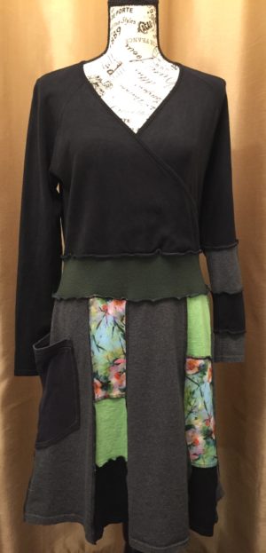 Upcycled Patchwork Dress with Crossover Bodice