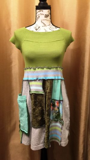 Upcycled Pea Green Bodice Dress