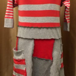 Upcycled Grey/Red Stripe Dress
