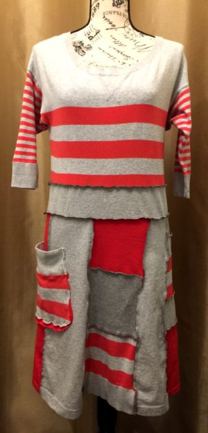 Upcycled Grey/Red Stripe Dress
