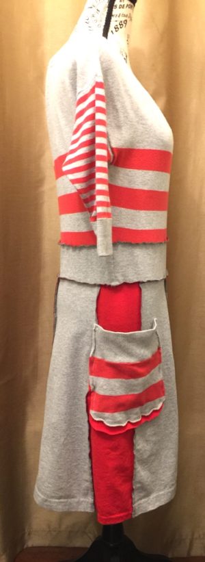 Upcycled Grey/Red Stripe Dress - Image 2