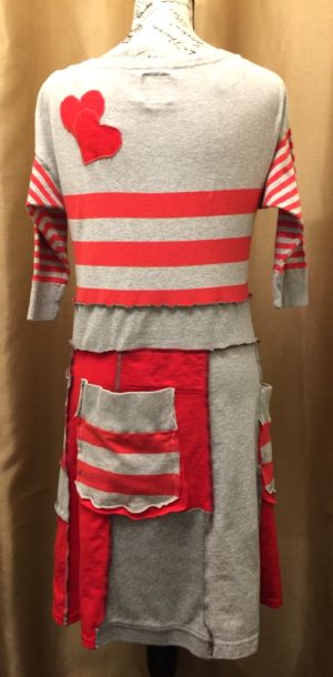 Upcycled Grey/Red Stripe Dress - Image 3