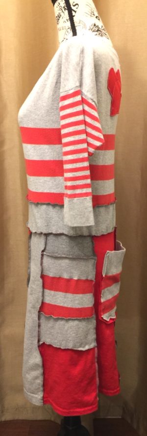 Upcycled Grey/Red Stripe Dress - Image 4