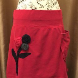 Red Knit Skirt with Roses