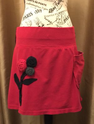 Red Knit Skirt with Roses