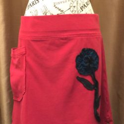 Red Knit Skirt with Teal Flower