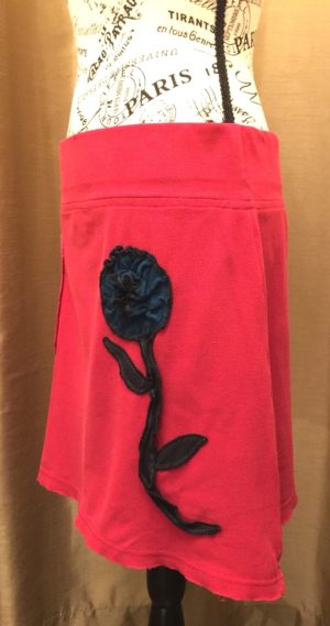 Red Knit Skirt with Teal Flower - Image 3