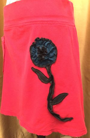 Red Knit Skirt with Teal Flower - Image 4