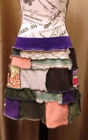 Patchwork Skirt with Purple Waistband