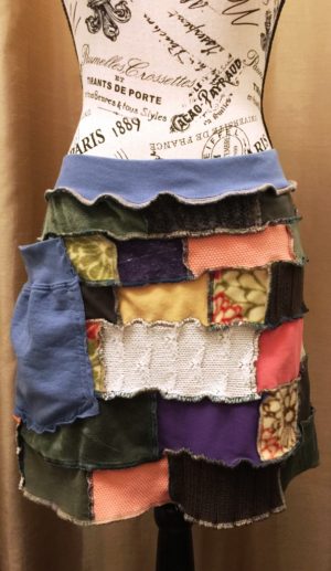 Patchwork Skirt with Blue Waistband