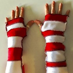 Candy Cane Fingerless Gloves/Wrist Warmers w/Red top