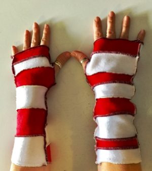 Candy Cane Fingerless Gloves/Wrist Warmers w/Red top