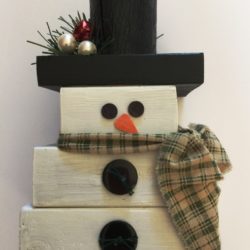 Wooden Snowman with Plaid Scarf