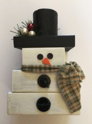 Wooden Snowman with Plaid Scarf