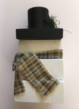 Wooden Snowman with Plaid Scarf - Image 3