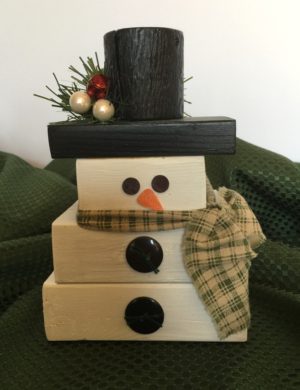 Wooden Snowman with Plaid Scarf - Image 2
