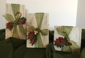 Handmade Wooden Christmas Packages with Green Ribbon - Image 2