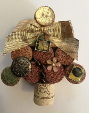 Wine Cork Christmas Tree Gold Bow