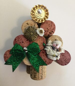 Wine Cork Christmas Tree Green Bow