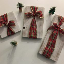 Handmade Wooden Christmas Packages with Plaid Ribbon