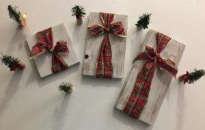 Handmade Wooden Christmas Packages with Plaid Ribbon
