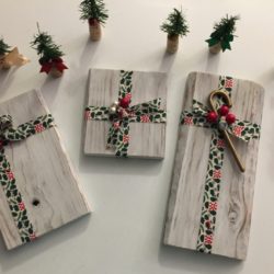 Handmade Wooden Christmas Packages with Holly Ribbon