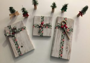 Handmade Wooden Christmas Packages with Holly Ribbon