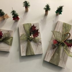 Handmade Wooden Christmas Packages with Green Ribbon