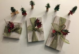 Handmade Wooden Christmas Packages with Green Ribbon